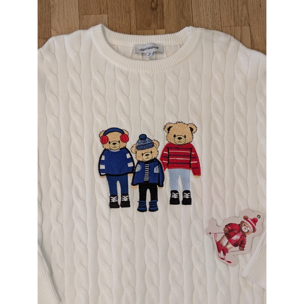 Teddy Bear Cable Knit Sweater Jumper Womens Medium Cozy Super Soft Urban Weekend - Picture 9 of 16